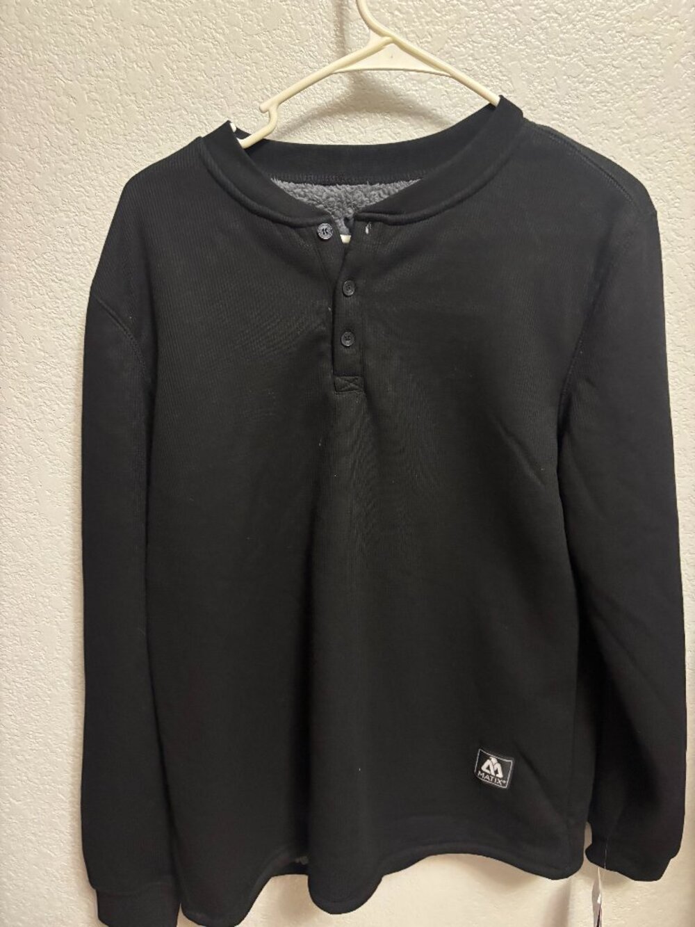 Matix Long Sleeve Henley Sweatshirt Sherpa Collar Black Men's Size M NWT